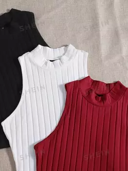 Топ Essnce, больших размеров, высокий воротник, трикотаж, майка из трех частей Shein, мультиколор