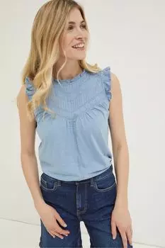 Топ FatFace Ali с рюшами на рукавах Fat Face, синий