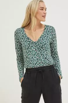 Топ FatFace Rhian с мелким принтом и формой груша Fat Face, зеленый
