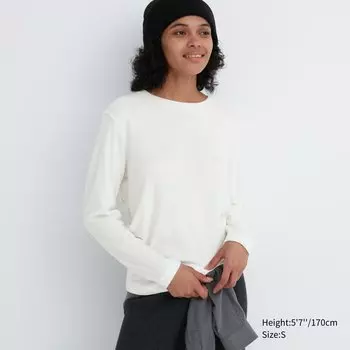 Топ флисовый Uniqlo Heattech с круглым вырезом и длинными рукавами, молочный