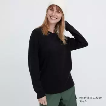 Топ флисовый Uniqlo Heattech с круглым вырезом и длинными рукавами, черный