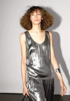 Топ FLOWING METALLIC STRAPPY Massimo Dutti, серебряный