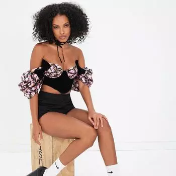 Топ For Love & Lemons Kate Crop, черный/розовый