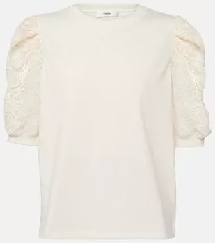 Топ Frankie из хлопкового джерси с кружевной отделкой Frame, бежевый