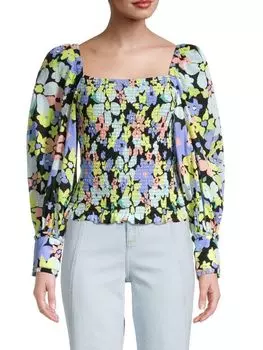 Топ Free People Ariana с пышными рукавами и цветочным принтом, черный