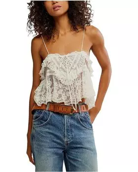 Топ Free People Sofia Embroidered Tank, слоновая кость