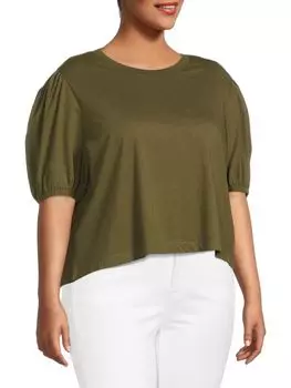 Топ French Connection Perinne плюс с пышными рукавами, темно-зеленый