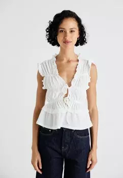 Топ FRILL TIE FRONT Gina Tricot, слоновая кость