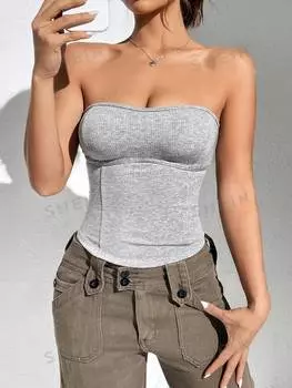 Топ-футляр Shein Ezwear в рубчик, светло-серый