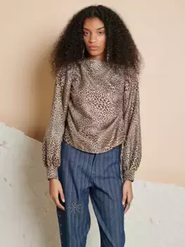 Топ GHOSPELL Leighton Leopard Ruched, цвет brown/multi