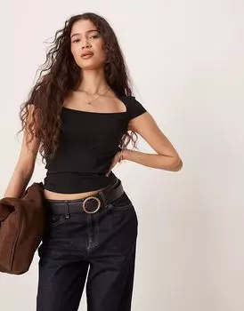 Топ Gina Tricot с короткими рукавами и квадратным вырезом черного цвета