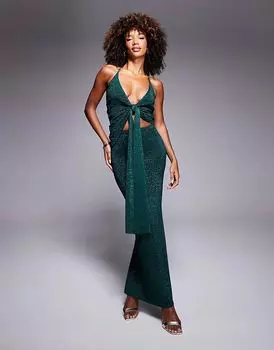 Топ Gizelle с узлом спереди и макси-юбкой изумрудного цвета Wanderdoll