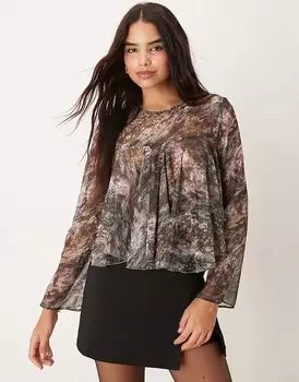 Топ-годе с длинными рукавами и размытым абстрактным принтом ASOS DESIGN