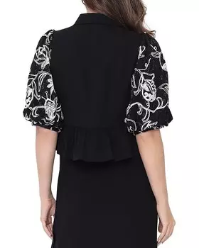 Топ Gracia с пышными рукавами и кружевной вышивкой, черный