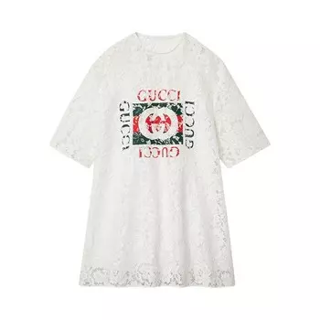Топ Gucci Printed Floral Lace Top Off White, белый