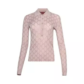 Топ Gucci Wool Polo Top With Rhinstones Nude, розовый