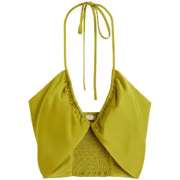 Топ H&amp;M Halter Neck Satin Crop, желто-зеленый