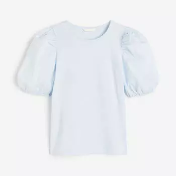 Топ H&M Puff-sleeved, светло-голубой