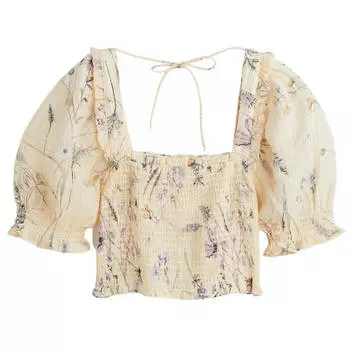 Топ H&M Smocked Crop цветочный принт, светло-желтый