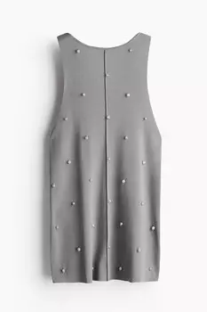 Топ H&M A/W 2024 Bead-embellished, серый