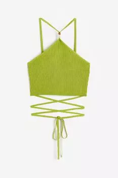 Топ H&M Cropped With A Tie, оливковый