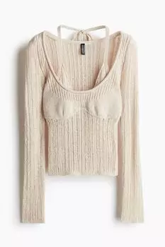 Топ H&M Double-layered Ladder-stitch-look, светло-бежевый