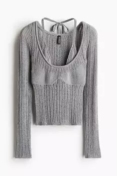 Топ H&M Double-layered Ladder-stitch-look, серый