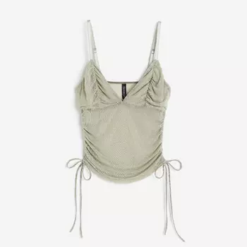 Топ H&M Drawstring-detail Mesh, светло-зеленый