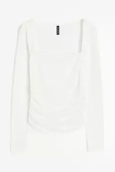 Топ H&M Gathered Square-neck Top, кремовый
