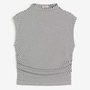 Топ H&M Mock Turtleneck Crop, белый/черный