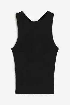 Топ H&M Rib-knit Cross-back Sleeveless, черный