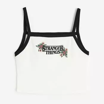 Топ H&M Stranger Things Printed Camisole, белый/черный