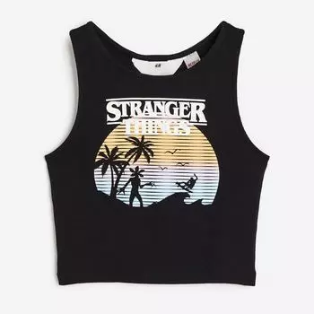Топ H&M Stranger Things Ribbed Tank, черный