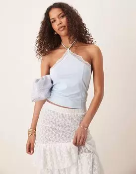 Топ-халтер ASOS DESIGN с кружевной отделкой нежно-голубого цвета