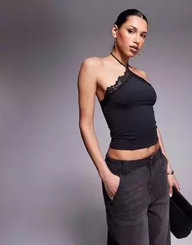 Топ-халтер ASOS DESIGN с кружевной отделкой черного цвета