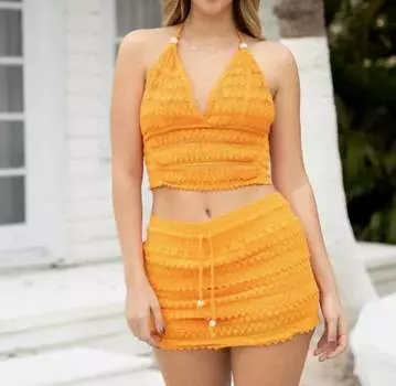 Топ-халтер Cosmo Crochet в оранжевом цвете Blanco BY NATURE