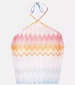 Топ-халтер с асимметричным вырезом Zig Zag Missoni, Multicolor Shaded Fucsia Blue