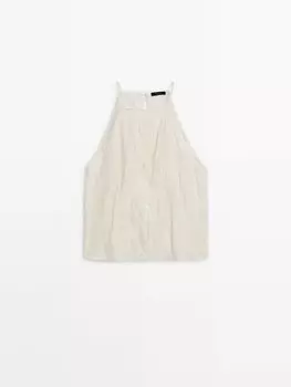 Топ халтер с принтом «корни» Massimo Dutti, бежевый