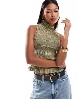 Топ-халтер с присборенной резинкой зеленого цвета River Island