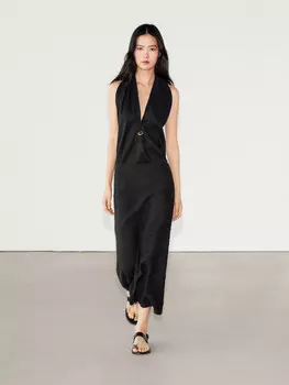 Топ-Халтер с V-образным вырезом Massimo Dutti, черный