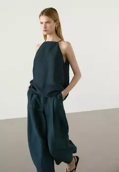 Топ HALTER TOP WITH OPEN BACK Massimo Dutti, темно-синий