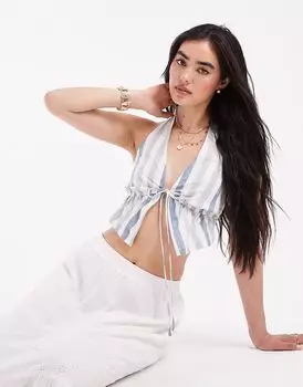 Топ-халтер Wednesday's Girl в смелую полоску синего цвета