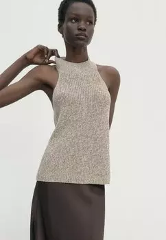 Топ HALTER WITH CONTRAST THREAD Massimo Dutti, цвет beige