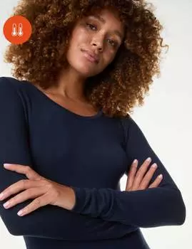 Топ Heatgen Medium с овальным вырезом Marks & Spencer, темно-синий
