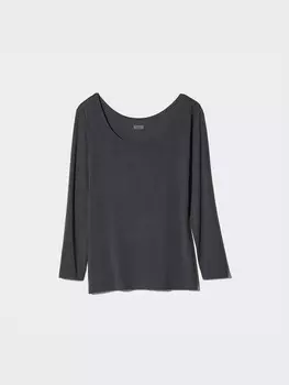 Топ Heattech с круглым вырезом и длинными рукавами Uniqlo, цвет 08 серый