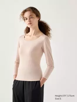 Топ Heattech с круглым вырезом и длинными рукавами Uniqlo, цвет 11 розовый
