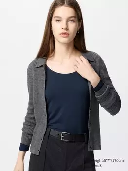 Топ Heattech с круглым вырезом и длинными рукавами Uniqlo, цвет 69 синий