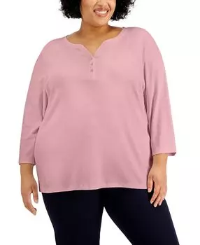 Топ henley plus size с рукавами 3/4, созданный для macy's Karen Scott, мульти