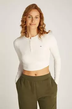 Топ хенли с золотистой строчкой Slim fit Tommy Jeans, белый