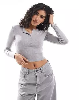 Топ хенли серого меланжевого цвета Bershka